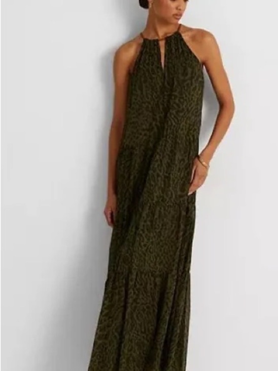 Ralph Lauren Dresses & Skirts - Ralph Lauren Olive Green Halter Maxi Dress NWT Ocelot print - Size 6